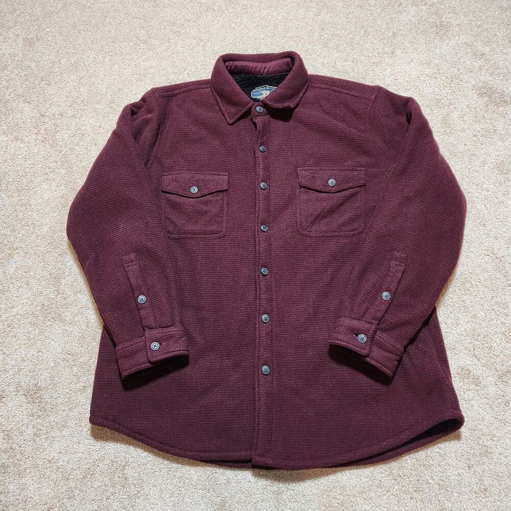 Freedom Foundry Shirt Jacket Men XL Burgundy Sherpa Lined Button Up